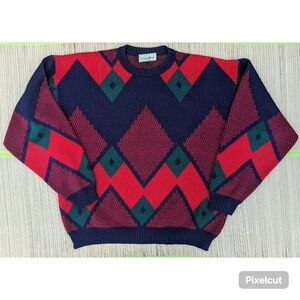 Vintage 80s / 90s Bold Geometric Diamond Pattern Oversized Grandpa Sweater